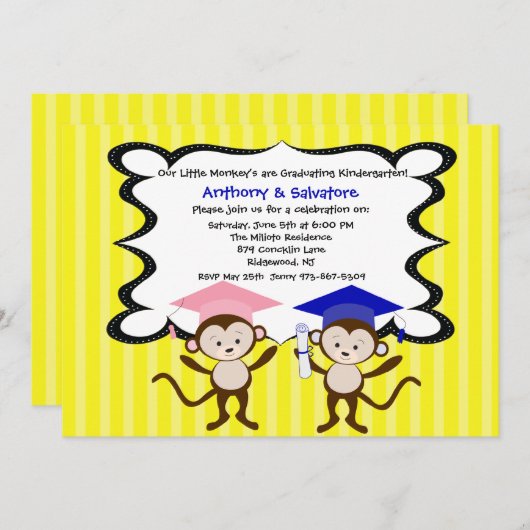 卒業の招待状をまねている双生児 招待状 (正面/裏面)