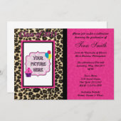 卒業の招待状-ピンクのヒョウ/チータ 招待状 (正面/裏面)