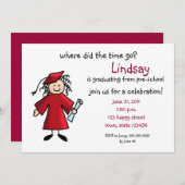 卒業の招待状--赤い女の子 招待状 (正面/裏面)