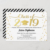 卒業の招待。 白くおよび黒いフェイクな金ゴールド 招待状