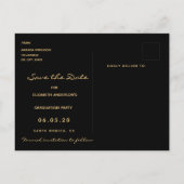 卒業の日付を保存するブラックピンク花模様 ポストカード (裏面)