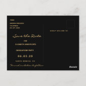 卒業の日付を保存するブラックピンク花模様 ポストカード (裏面)