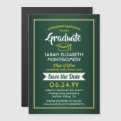 卒業の日付を保存エレガント緑の金ゴールド黄色 マグネット招待状 (正面/裏面)