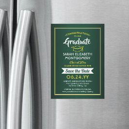 卒業の日付を保存エレガント緑の金ゴールド黄色 マグネット招待状