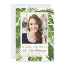 卒業の熱帯緑金ゴールドの写真の招待