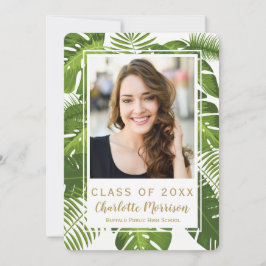 卒業の熱帯緑金ゴールドの写真の招待 招待状