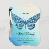 卒業の発表のグリッターの蝶写真B 案内状 (正面/裏面)