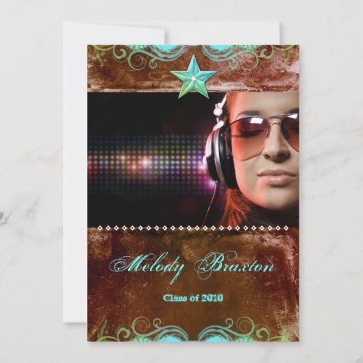 卒業の発表の茶色がかった鋼色の西部の星 案内状 (裏面)