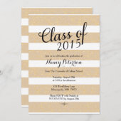 卒業の発表-暗灰色および金ゴールドのグリッター 招待状 (正面/裏面)