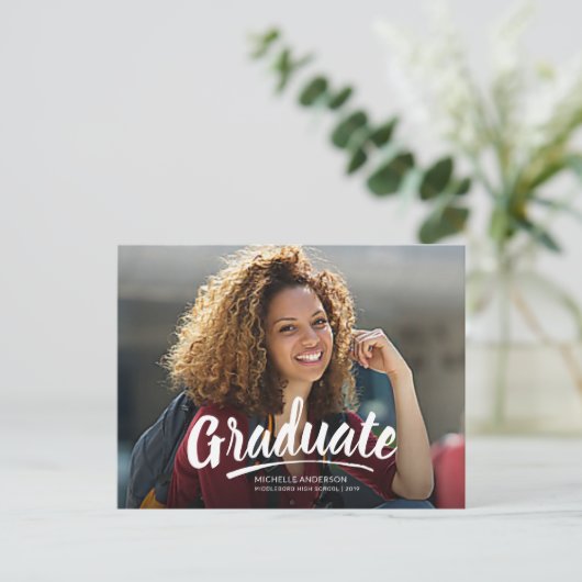 卒業の白いブラシの原稿はパーティー2味方しました インビテーションポストカード (スタンド正面)