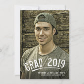 卒業の白くグランジな教養がある写真Announcment 案内状 (正面)