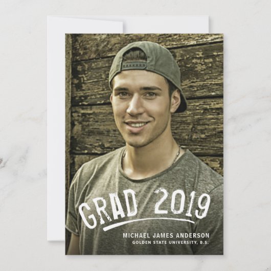 卒業の白くグランジな教養がある写真Announcment 案内状 (正面)