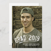 卒業の白くグランジな教養がある写真Announcment 案内状 (正面/裏面)