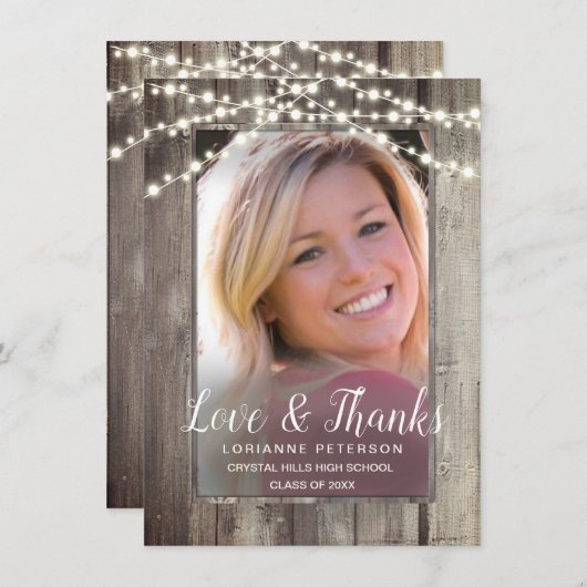 卒業の素朴なひもは写真をつけます サンキューカード (正面/裏面)