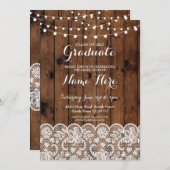 卒業の素朴な木製のレースライト卒業生の招待 招待状 (正面/裏面)