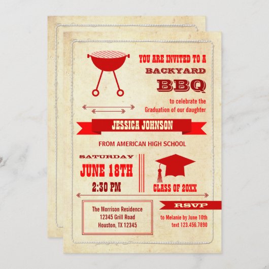卒業の裏庭BBQの招待状 招待状 (正面/裏面)