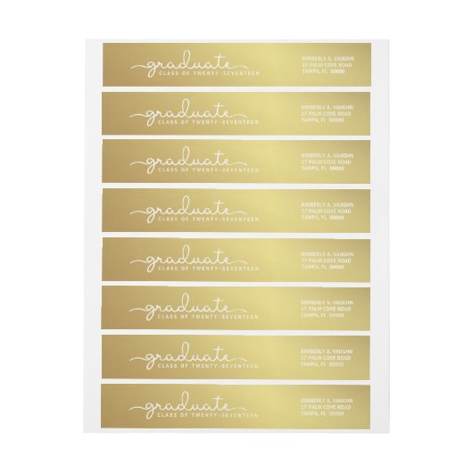 卒業の金ゴールド|の白い手によって文字を入れられる原稿の覆い ラップアラウンドラベル (シート)