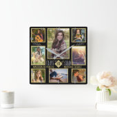 卒業の高等学校の大学卒業生の写真のコラージュ スクエア壁時計 (ホーム)