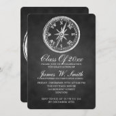 卒業の黒板のヴィンテージのコンパスの黒 招待状 (正面/裏面)