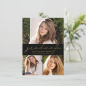 卒業の3写真のコラージュのモダンな金ゴールドの原稿 案内状 (スタンド正面)