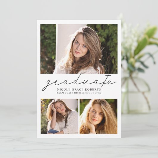 卒業の3写真のコラージュ容易なDIYのモダンの原稿 案内状 (スタンド正面)