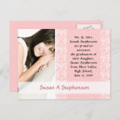 卒業はがきかわいらし、ピンクと白 案内ポストカード (正面/裏面)