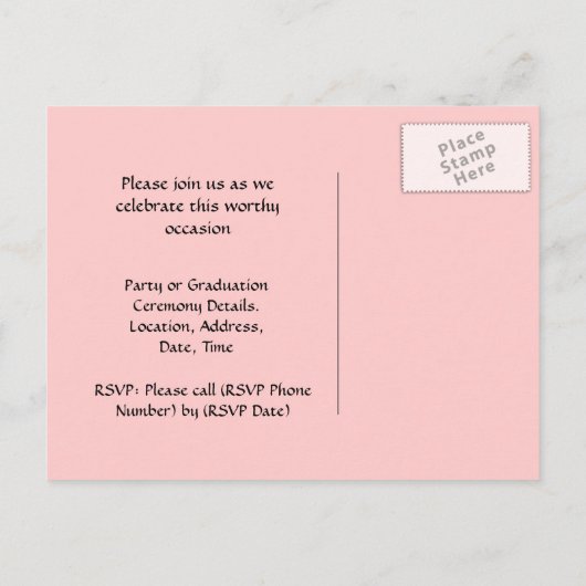 卒業はがきかわいらし、ピンクと白 案内ポストカード (裏面)