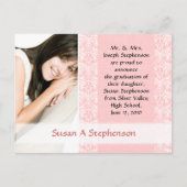 卒業はがきかわいらし、ピンクと白 案内ポストカード (正面)