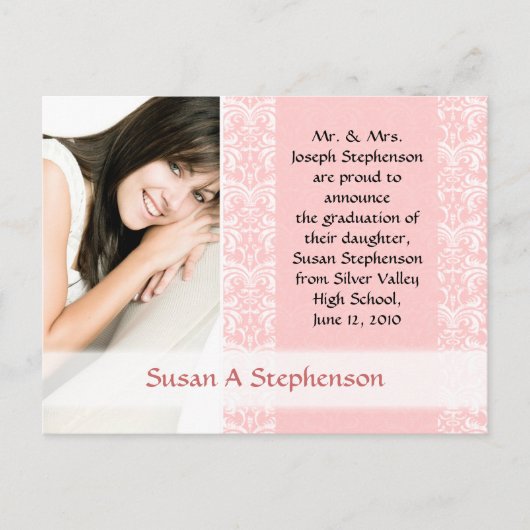 卒業はがきかわいらし、ピンクと白 案内ポストカード (正面)