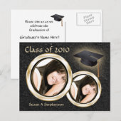 卒業はがき、ブラック/金ゴールド写真 インビテーションポストカード (正面/裏面)