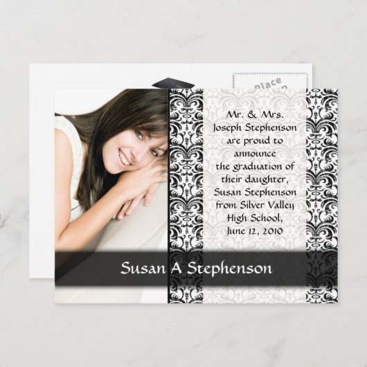 卒業はがき、白黒フォーマル 案内ポストカード (正面/裏面)