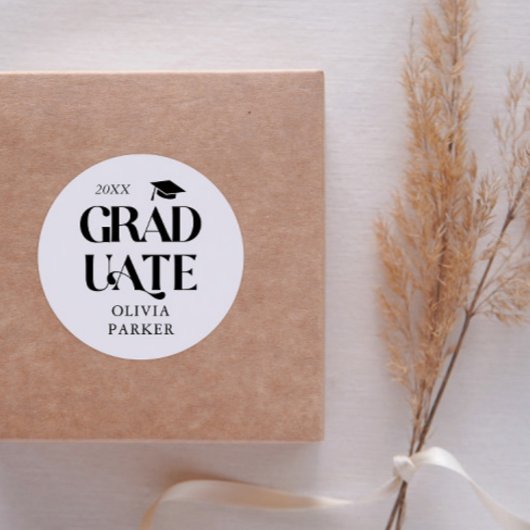 卒業はっきりしたタイポグラフィホワイト ラウンドシール