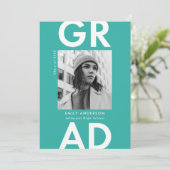 卒業はっきりしたターコイズ写真卒業パーティー 招待状 (スタンド正面)