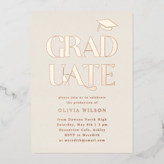 卒業はっきりしたパーティークリーム 箔招待状 (正面)