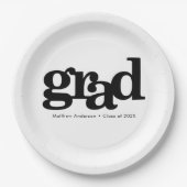 卒業はっきりしたモダンタイポグラフィ白黒 ペーパープレート (正面)