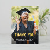 卒業はっきりしたモダン2枚の写真サンキューカード 箔招待状 (立ち正面)