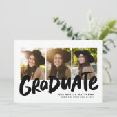 卒業はっきりした白黒3枚の写真卒業 案内状 (スタンド正面)