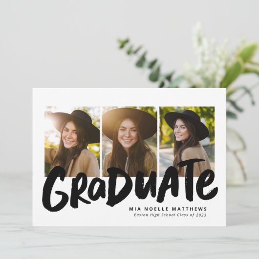 卒業はっきりした白黒3枚の写真卒業 案内状 (スタンド正面)