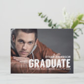 卒業はっきりした者 |ホワイト文字写真卒業パーティー 招待状 (スタンド正面)