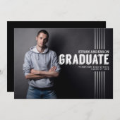 卒業はっきりした者 |ホワイト文字写真卒業パーティー 招待状 (正面/裏面)