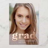 卒業はっきりした者 | 2022年モダンの卒業写真2枚 箔招待状 (正面)