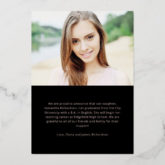 卒業はっきりした者 | 2022年モダンの卒業写真2枚 箔招待状 (裏面)