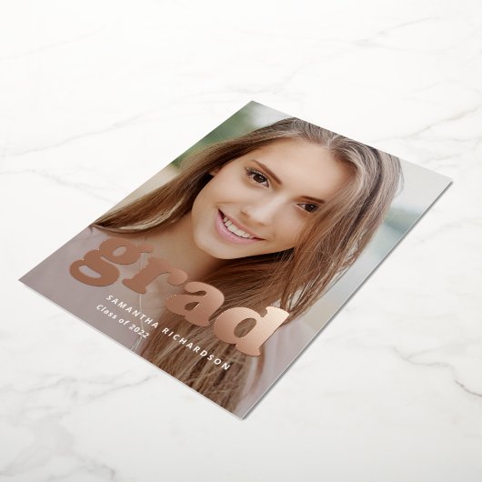 卒業はっきりした者 | 2022年モダンの卒業写真2枚 箔招待状 (回転した状態)