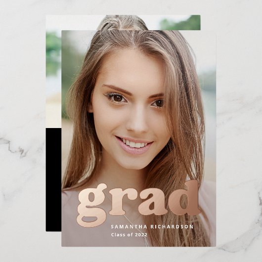 卒業はっきりした者 | 2022年モダンの卒業写真2枚 箔招待状 (正面/裏面)