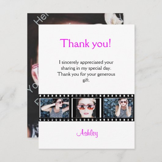 卒業は写真のメッセージカードFilmstrip感謝していしています サンキューカード (正面/裏面)