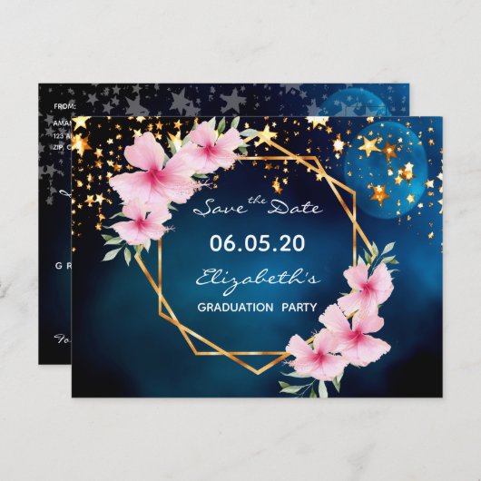 卒業は日付の熱帯の青空の星を保存 ポストカード (正面/裏面)