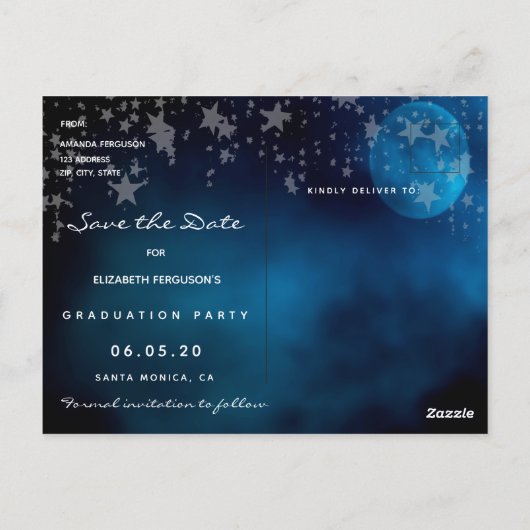 卒業は日付の熱帯の青空の星を保存 ポストカード (裏面)