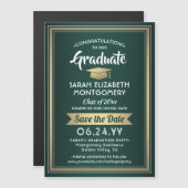 卒業は日付を保存エレガント緑の白金ゴールド マグネット招待状 (正面/裏面)