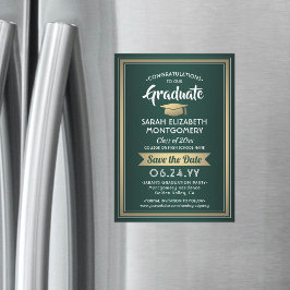 卒業は日付を保存エレガント緑の白金ゴールド マグネット招待状