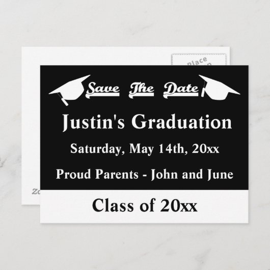 卒業は日付カードの白と黒を保存 案内ポストカード (正面/裏面)